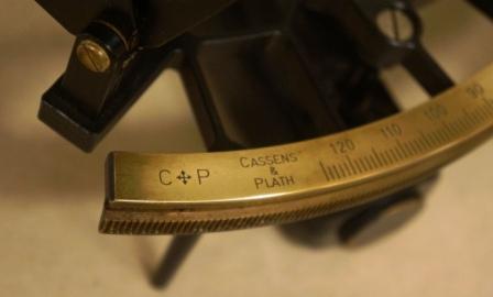 1970th German brass sextant made by Cassens & Plath. No 27679. Equipped with illumination. 