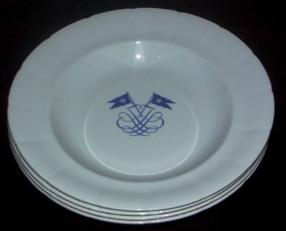 20th century bone china soup plates from the Swedish shipping company JOHNSON LINE. Made by Gustavsberg, Sweden.