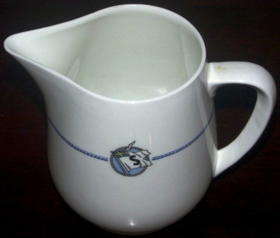 1930/1940 bone china pitcher from the Swedish shipping company SVEA. Made by Gustavsberg, Sweden. 