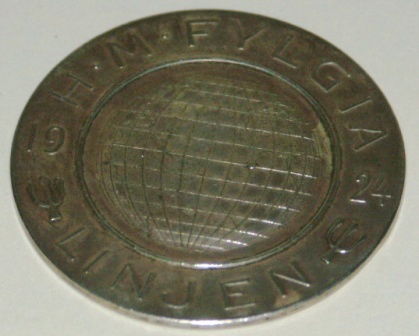20th century H.M. Fylgia commemorative medal from crossing “The Line” on December 27. 1924. 