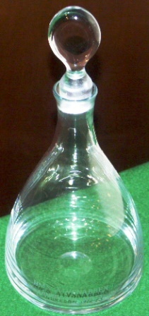 Glass decanter from HMS Älvsnabben (Swedish Navy). In memory of ”Långresan 1972-73”.