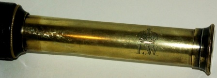 19th century hand-held refracting telescope. Crown-marked with the Swedish Royal Pilot Service's symbol. 
