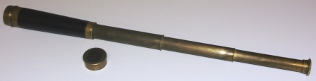 19th century hand-held refracting telescope, maker unknown. With three brass draws and leather bound tube. 
