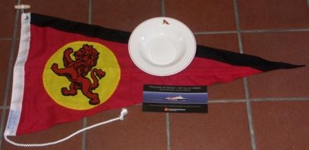 20th century soup plate, flag and leaflet from the Caledonian MacBrayne shipping company. 
