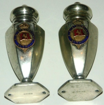 Early 20th century E.P.N.S. (Electro Plated Nickel Silver) salt- and pepper shakers from the captains table of the R.M.S. Mauretania (Cunard Line). 