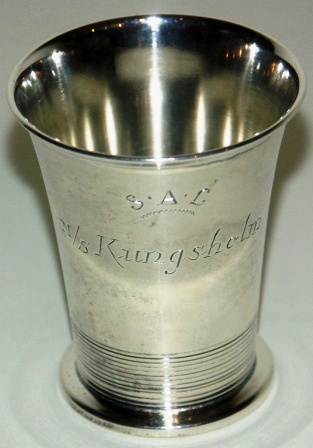 Small silver-plated cup from M/S Kungsholm, SWEDISH AMERICAN LINE (SAL).