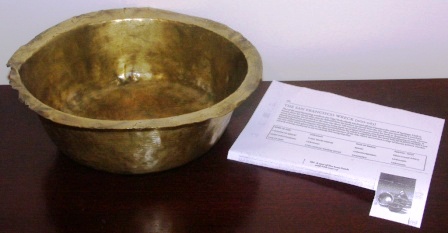 Mid 17th century brass bowl, salvaged from "The San Francisco Wreck" located off Cape Verde Islands. 