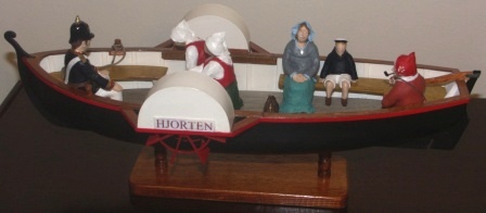21st century built model depicting the "Kullbåt" HJORTEN, a typical "woman powered" paddle boat used on Stockholms Ström in the 19th century.