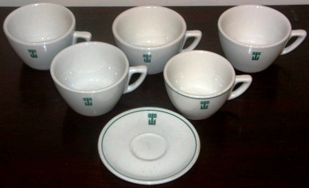 Cups and plate from the Italian shipping company LLOYD TRIESTINO, based in Trieste. 