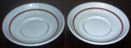 20th century salvaged china/stoneware coffee plates from the German shipping company Hamburg Südamerikanische Dampfschifffahrts-Gesellschaft (HSDG). 