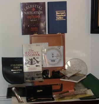 20th century complete astro/celestial navigation kit in mint condition including Cassens & Plath sextant, Skala Precision parallel ruler and drafting compass, Books on astro navigation, how to use a sextant and nautical tables, Star chart, Weems & Plath star finder 2102-D, Slide rule, Circular slide rule, Instruments for manual navigation etc.  