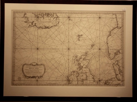 Original 18th century chart covering part of the northern Atlantic. Dated 1768, published by the French Maritime Ministry.