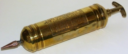 20th century Protex chemical fire extinguisher made of brass. With instructions for use.