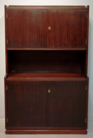 Cabinet in mahogany from the Italian ship M/N Livenza. 2 double doors, 2 adjustable shelves. 
