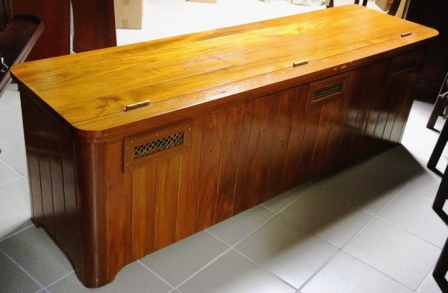 Deck chest/bench from M/S Arolla, Nautilus shipping company. Made of teak and oak. 