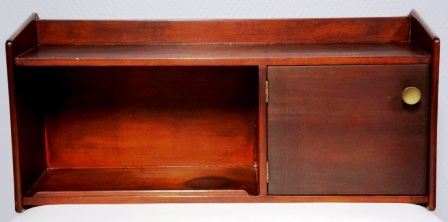 Wall-mounted mahogany cupboard from M/S Arolla, Nautilus shipping company. 1 compartments + compartment with door and one small shelf