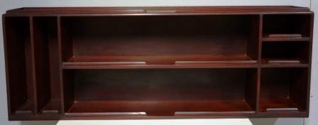 Wall-mounted mahogany shelf from the Italian tanker M/C L. Orlando. Seven compartments. 