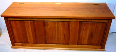 Deck chest in teak from M/S Arolla, Nautilus shipping company. 