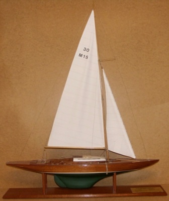 20th century built model depicting "MÄLARTRETTIAN M15", Scale 1:15, designed by Lage Eklund 1933. 