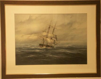 Hammonia, the first German ship making Cape Horn. 20th Century Watercolour.