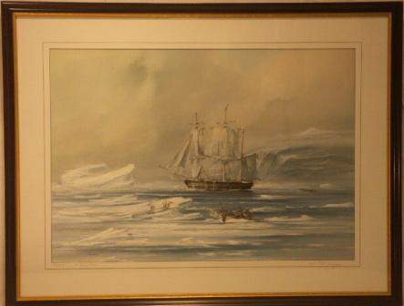 Azaria, whaling in the Davis Strait. 20th Century Watercolour.