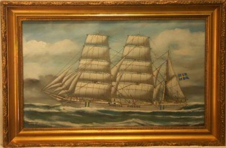 Mimosa-Stockholm. 20th Century Ship Portrait, Watercolour/gouache.
