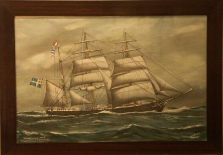 Hoppet ex Mars-Väddö. 20th Century Ship Portrait, Watercolour/gouache.