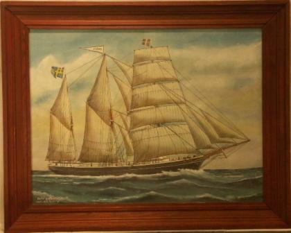 Indo af Norrtelje. 20th Century Ship Portrait, Watercolour/gouache.