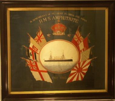 In Remembrance of my Cruise in China and Japan HMS AMPHITRITE 1902-1905. 20th Century Silk-work picture.