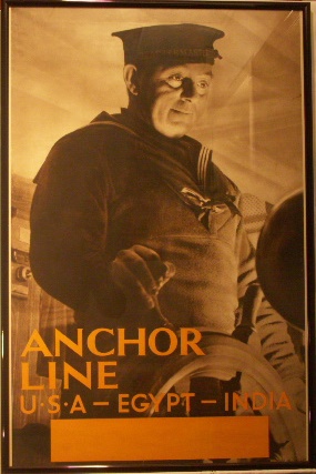 Anchor Line, USA-Egypt-India. 20th century Original Poster.