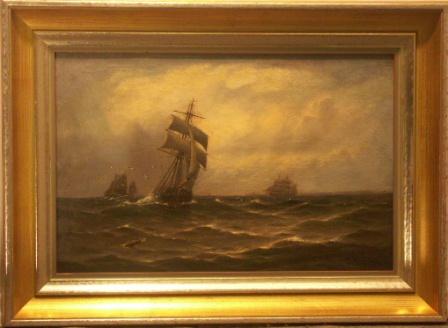 Sailing ships off the coast. 19th Century oil on canvas. 