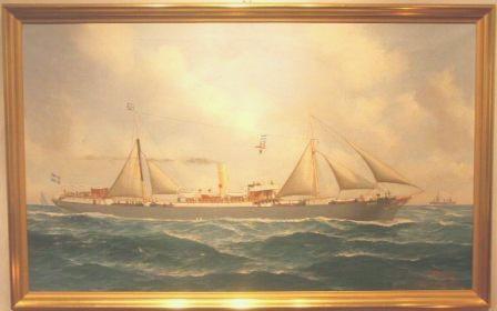 The Swedish steam freighter Banco. 20th Century Ship Portrait, oil on canvas. 