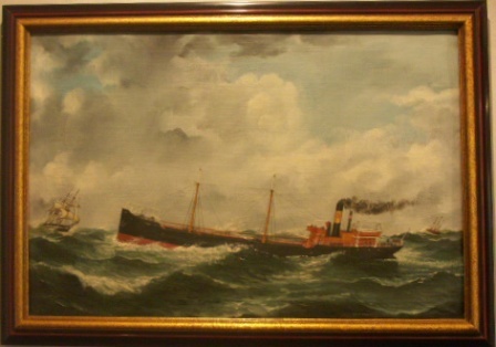 Swedish steam freighter Sune of Halmstad. 20th Century oil on canvas.