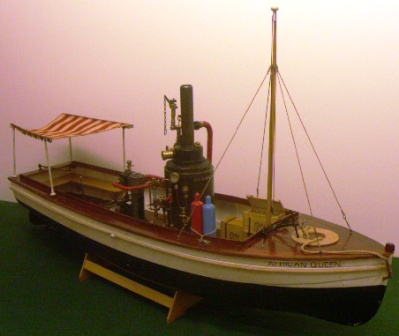20th century steamboat model depicting the well known AFRICAN QUEEN loaded with 36 bottles of Gin!
