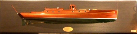 20th century half-block model mounted on wooden panel, depicting the motor yacht M/Y Loris owned by Ivar Kreuger.