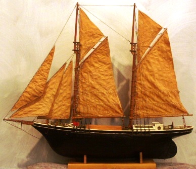 Early 20th century ketch-rigged model with nicely furnished cabin. 