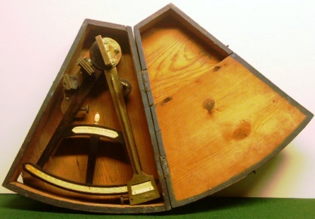 Early 19th century octant in original wooden case. Made by Spencer-Browning & Co., London, ebony frame and peep-hole eyepiece, scales and maker`s plaque in ivory, turned pencil and note plaque also made in ivory. 
