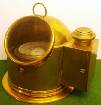 20th century lifeboat binnacle with brass domed cover and observation window, lighting house for night viewing (kerosene lamp missing). 