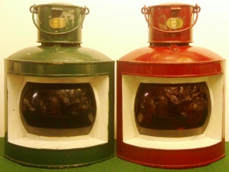 A pair of early 20th century navigation lamps made by J.C. Larsén & Co.