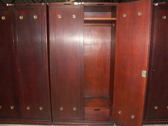 Wardrobes with double doors from M/S Hohenfels Hansa Bremen, shipping company Norddeutscher Lloyd (NDL). Including drawer, compartment, shelf and bar.
