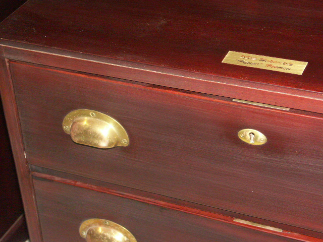Chest of three drawers in mahogany and brass from M/S Hohenfels Hansa Bremen, Norddeutscher Lloyd (NDL).