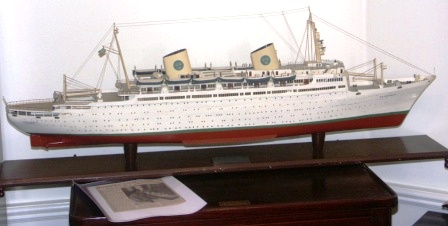 20th century built wooden model depicting the Swedish American Liner (SAL) M/S GRIPSHOLM of Gothenburg. Scale 1:200. Built by H. Strömqvist 1959-60. Partly illuminated and incl electric powered engine. 