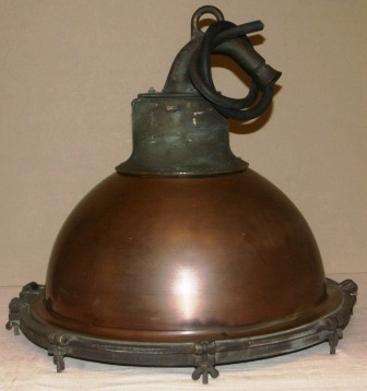 Early 20th century electrified deck light made of copper and brass.