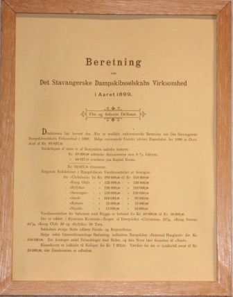 1899 annual report/dividend from "Det Stavangerske Dampskibsselskabs Virksomhed"