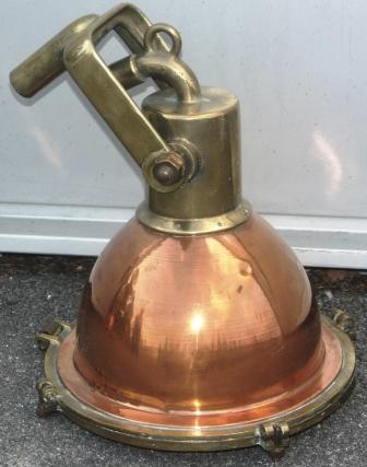20th century electrified deck light in copper and brass. Complete with mounting bracket (1 screw missing).
