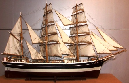 Early 20th century built model. Depicting the three-masted barque DELFIN of Stockholm