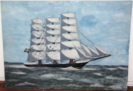 Early 20th century sailor-made diorama depicting a Swedish full-rigged ship.