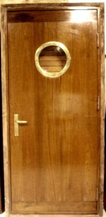 20th century mahogany ships door with brass fittings 