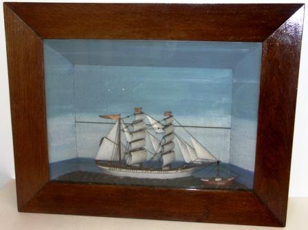 Early 20th century sailor-made diorama depicting the German three-masted barque DORA and the lightship BÜLK. 