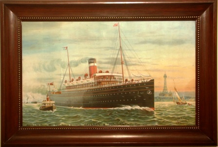 Depicting on of the two Allan Line Royal Mail Twin-Screw Steamers BAVARIA & TUNISIA leaving harbour. 